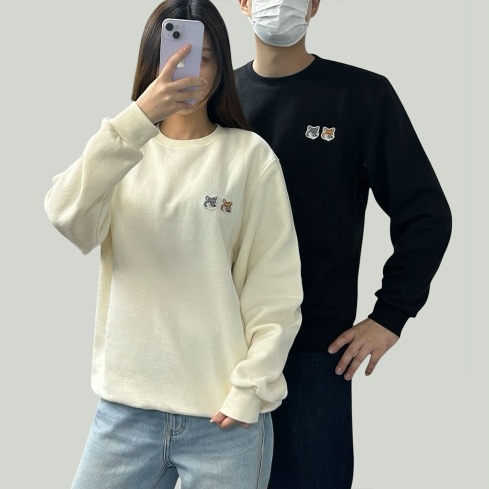 메종키츠네 더블 폭스헤드 패치 기모 맨투맨