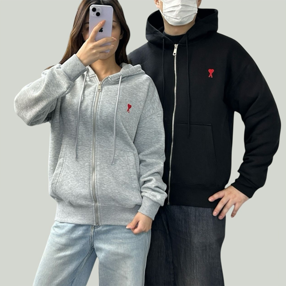 아미 스몰 로고 기모 후드 집업