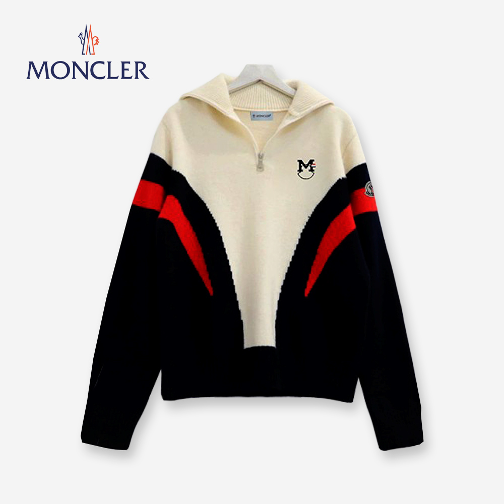 MC M 자수 3배색 반 집업 니트