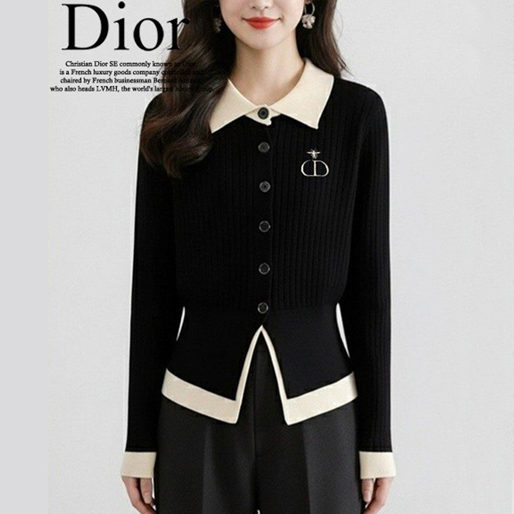 DR 벌 자수 밑단 배색 니트 가디건 (CD3500-1)