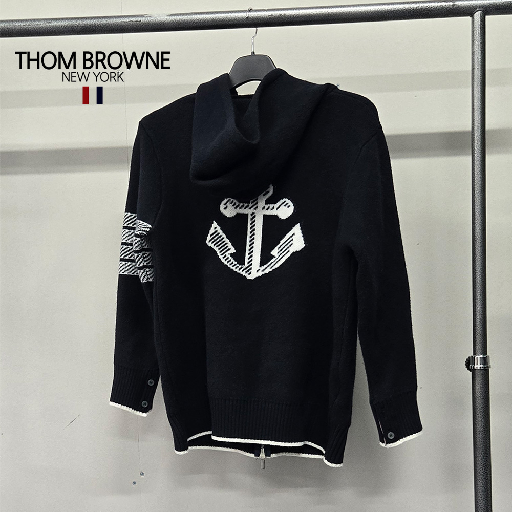 TB 4바 스티치 티핑 앵커 울 니트 후드 집업