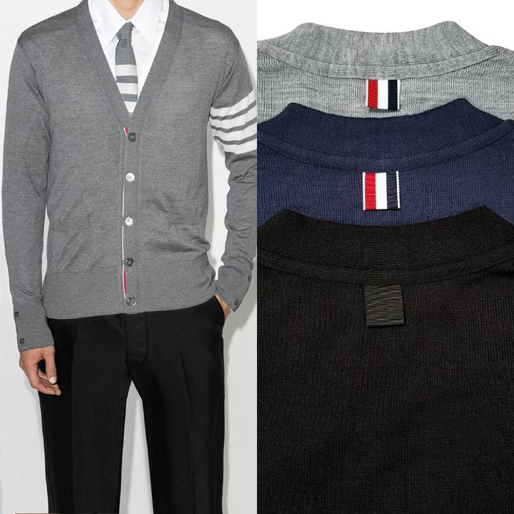 TB 사선 완장 브이넥 가디건