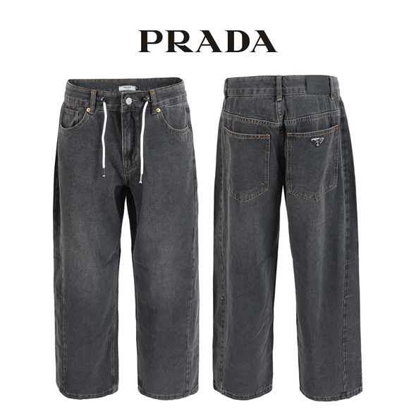 PDA 블랙 스트링 스토퍼 데님 와이드 팬츠