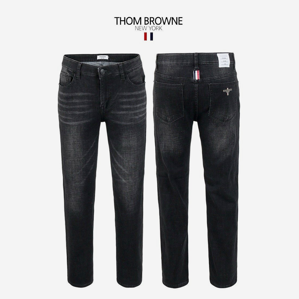 톰브라운 안기모 블랙 히든밴딩 슬림 일자 팬츠