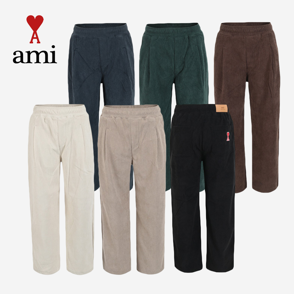 아미 융 본딩 코듀로이 와이드 핀턱 팬츠